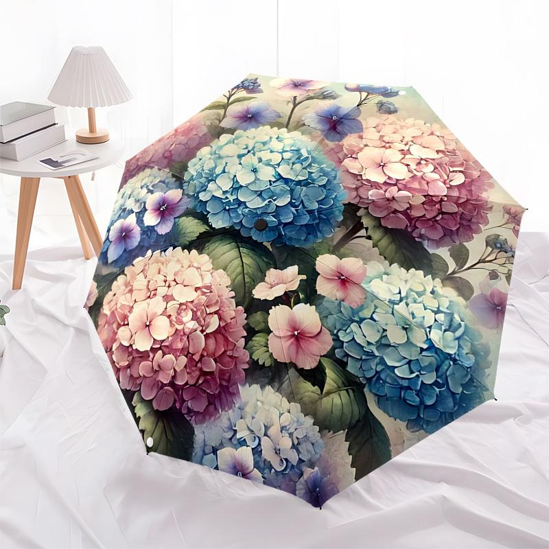 Hydrangea Automatic Folding Umbrella Compact 8 rib Design, Unique Style, Suitable for Everyday Outdoor Use, Perfect Gift for Friends and Fam