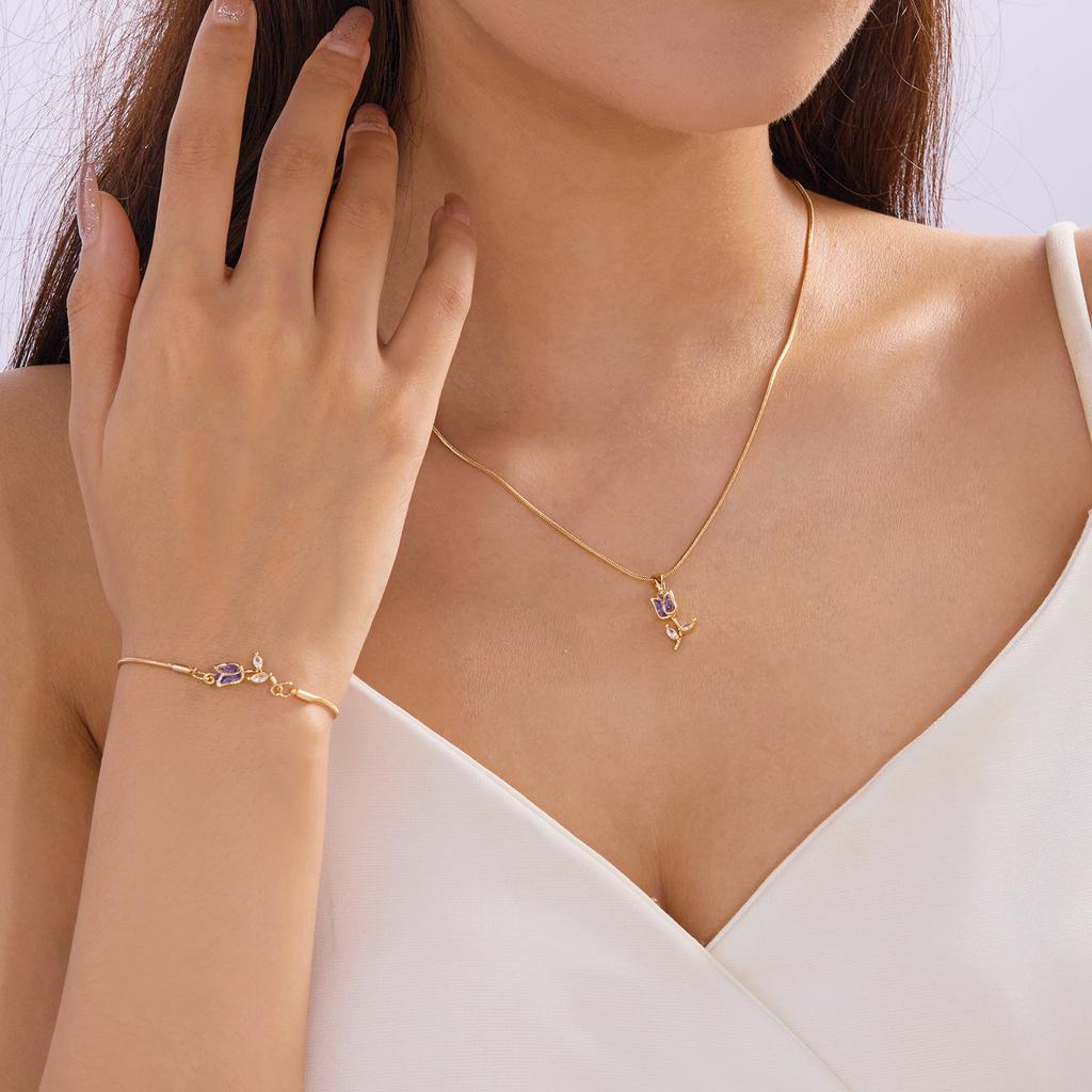 Leichter Luxus Zirkon Tulpen Anhänger Halskette für Damen Elegante Blume Schlüsselbein Kette Halskette Süßes Mädchen Schmuck Zubehör Geschenk