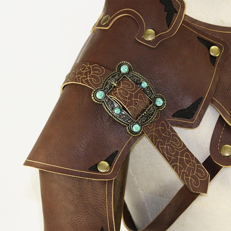 Medieval Faux PU Leathers Costume Armour Halloween Cosplay Warrior Armors Shoulder Armour, Double Shoulder Guard Harness