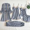 Non-elastic satin simulation silk pajamas, sex underwear, five-piece set of suspenders, sexy women's loungewear