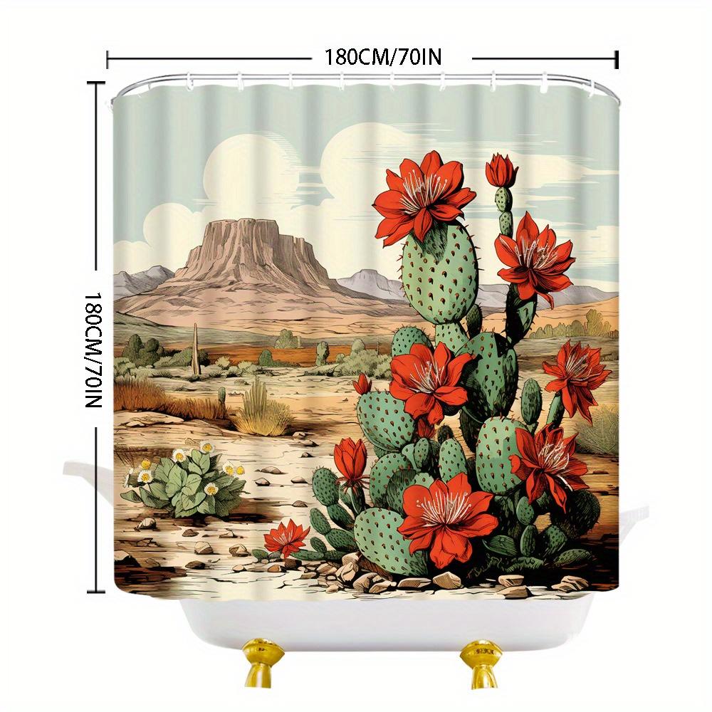 Southwestern Desert Cactus with Blooming Flowers Waterproof Shower Curtain for Bathroom Decor