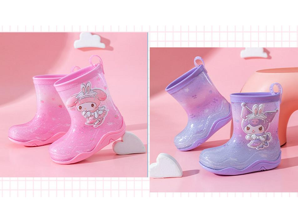 Sanrio Kids Waterproof Girls' Winter Rain Boots with Fleece Lining, Non-Slip Outdoor Rubber Boots