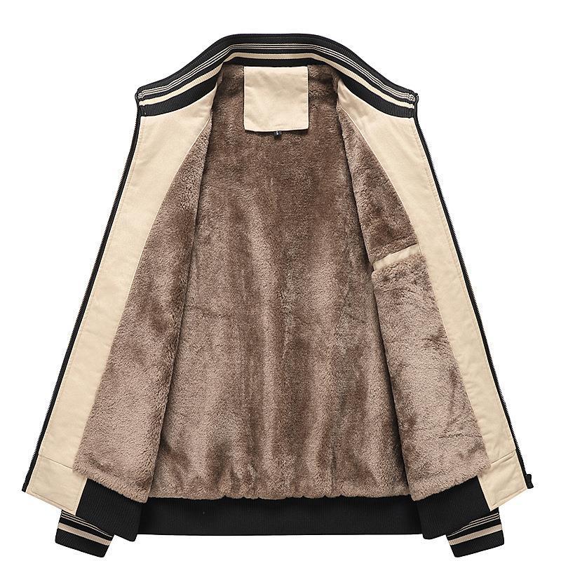 Men's New Autumn and Winter Velvet Thickened Winter Windproof and Warm Stand-up Collar Jacket