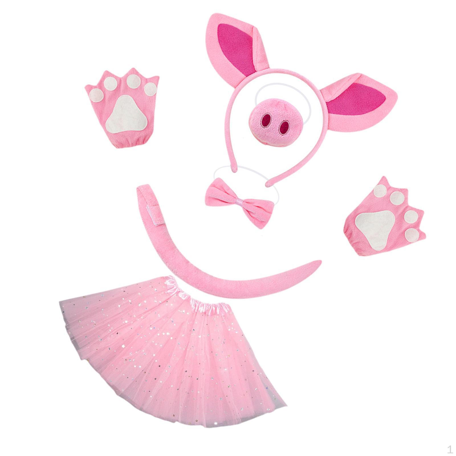 

Аксессуары для костюма животного свиньи Уши Повязка на голову Нос Галстук-бабочка Хвост для наряда Pink Star Skirt