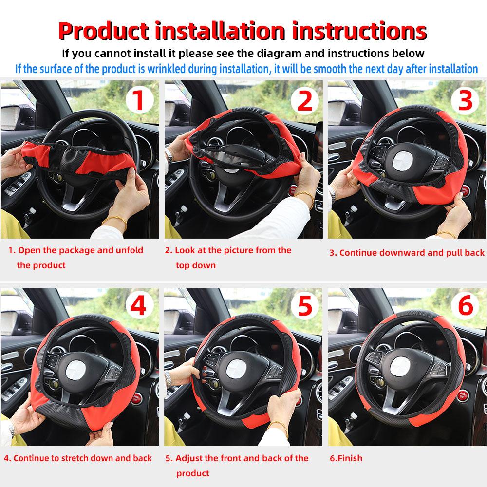 Carbon Fiber Car Steering Wheel Cover Universal 15 Inch Leather Elastic Steering Wheel Protector For Steering Wheel 38 Cm