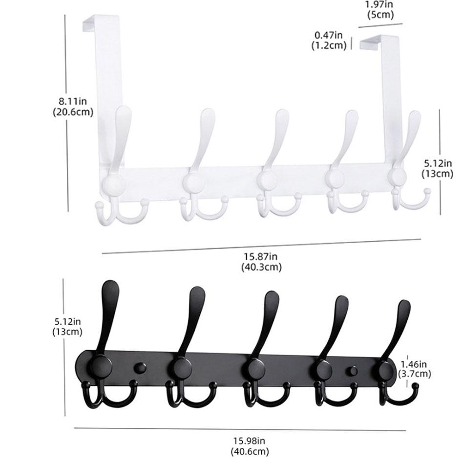 Black Door Hook Stainless Steel White Kitchen Lavatory Bathroom Bedroom Key Coat Clothes Towel Hanging Storage 5 Row Wall Hookss