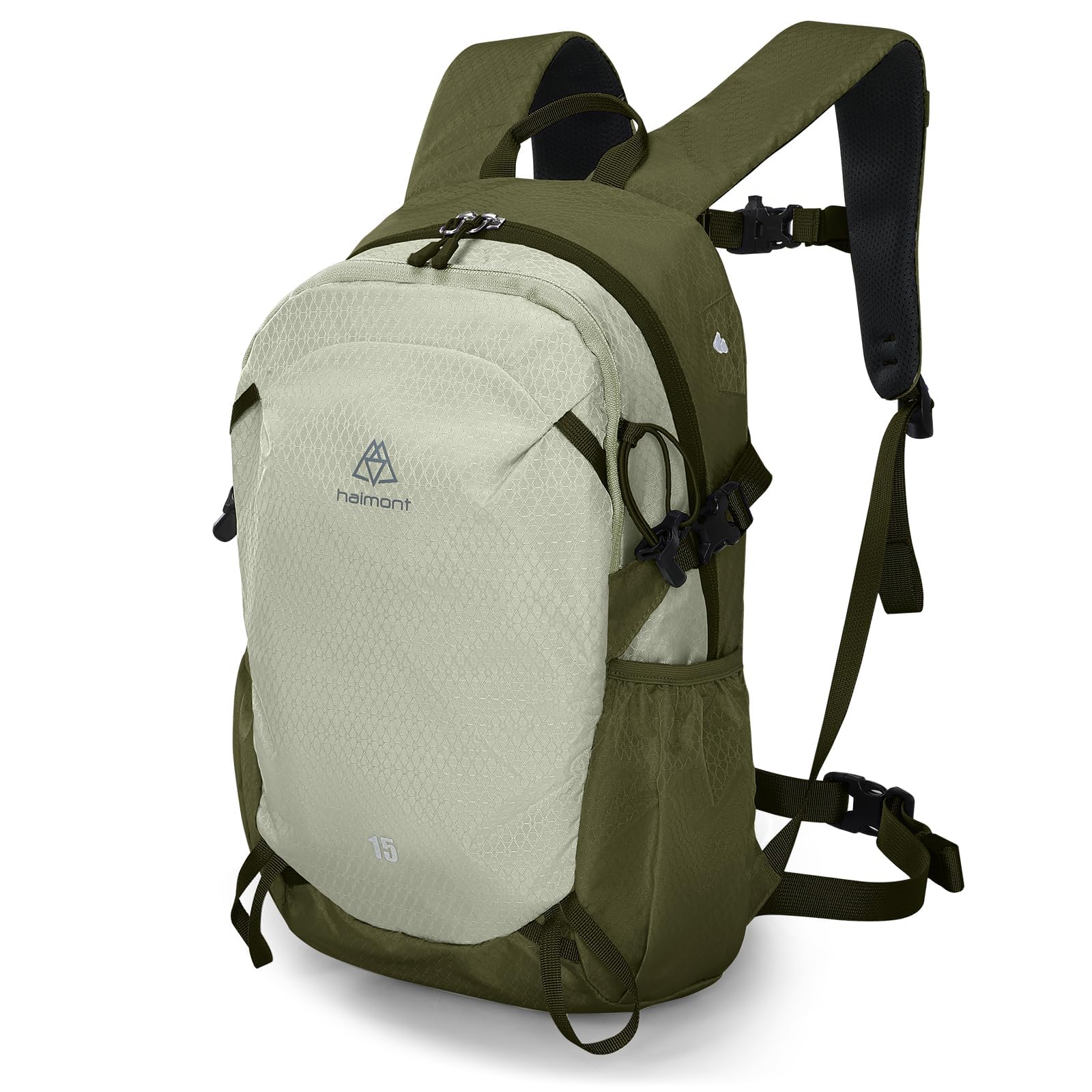 

[Haimont] Trekking Backpack, Lightweight, Hiking Backpack for Women, 15 Liters, Durable, with Pole Storage, Unisex, Day Trip Fit, Army Green
