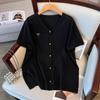 Plus Size Women's Ice Silk Knit Summer Top - Slimming Short Sleeve T-shirt