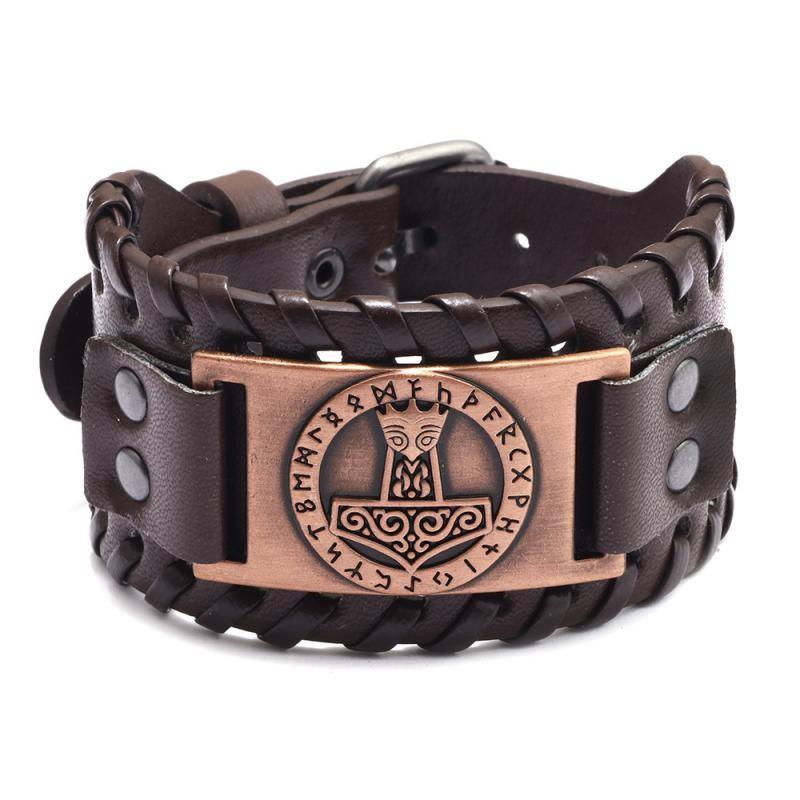 HNSP Wolf Rune Wrap Viking Leather Bracelet For Men Vintage Wide Bracelet Male  Accessory
