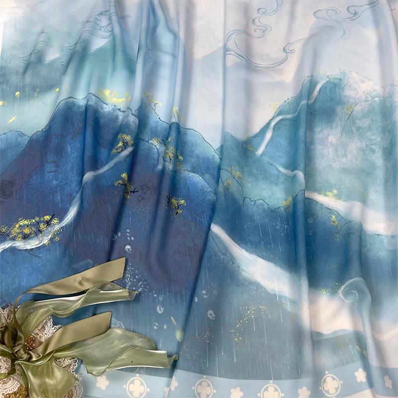 Tessuto Stampato Paesaggio Cinese Traslucido Stile Antico Chiffon Stampato Tessuto Hanfu Abito Hanfu Costume di Scena Decorazione 1/3/5M