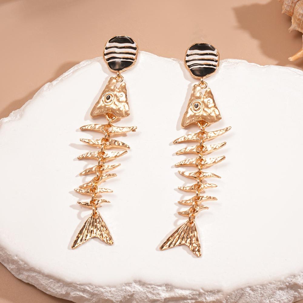 Gothic Fish Bone Earrings Exaggerate Geometric Drop Earrings Personality Earrings  Hollowen