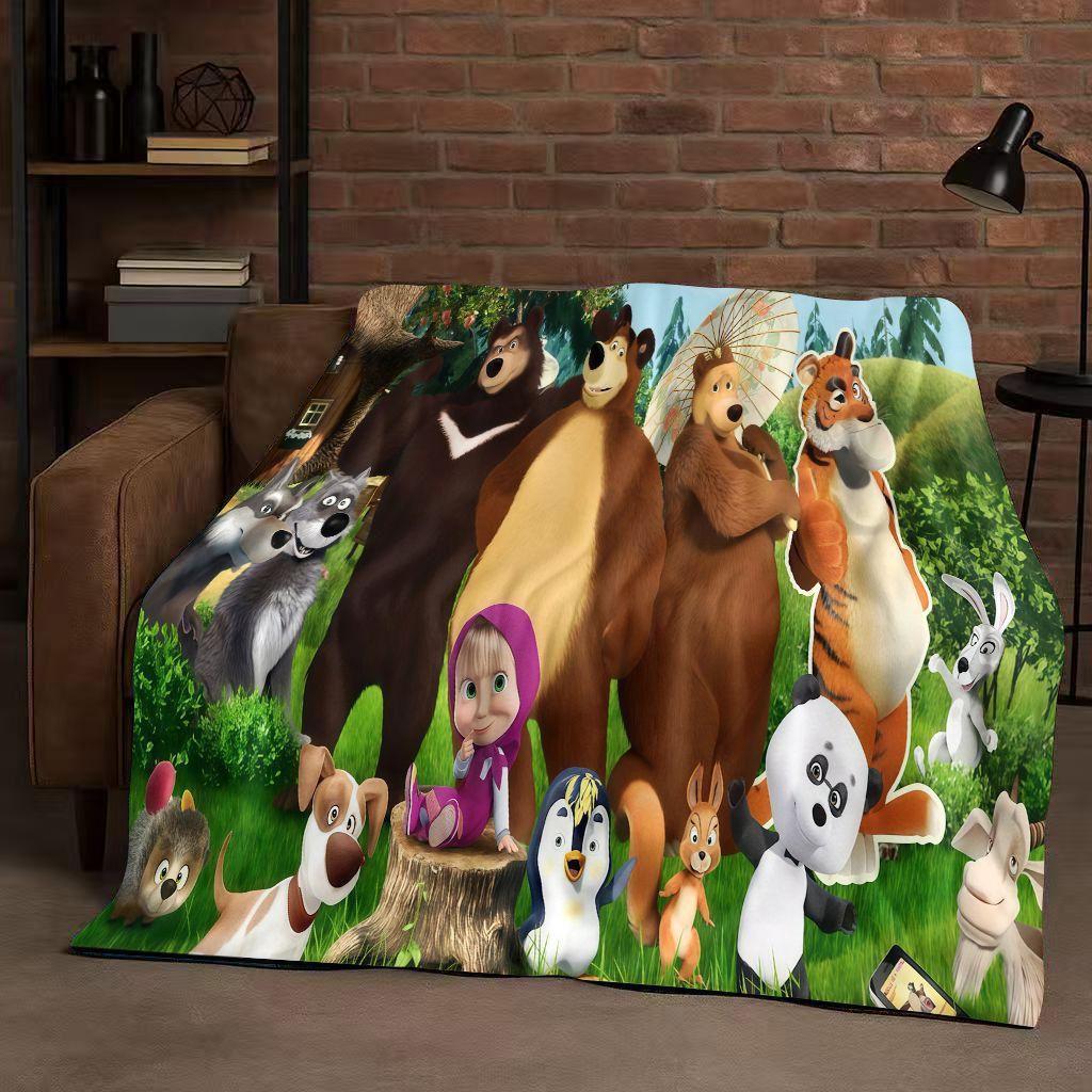 2026 New Cartoon M-Masha and B-Bear Christmas Gift Flannel Blanket,Ultra Soft Plush Throw for Home Bedroom Bed Sofa Cover Kids