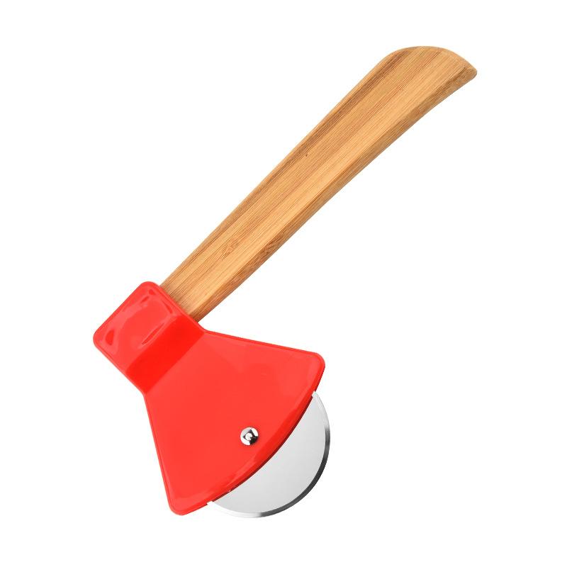 Axe-Type Pizza Cutters With Bamboo Handles and Sharp Rotating Blades for Pizza Bread Cake красный