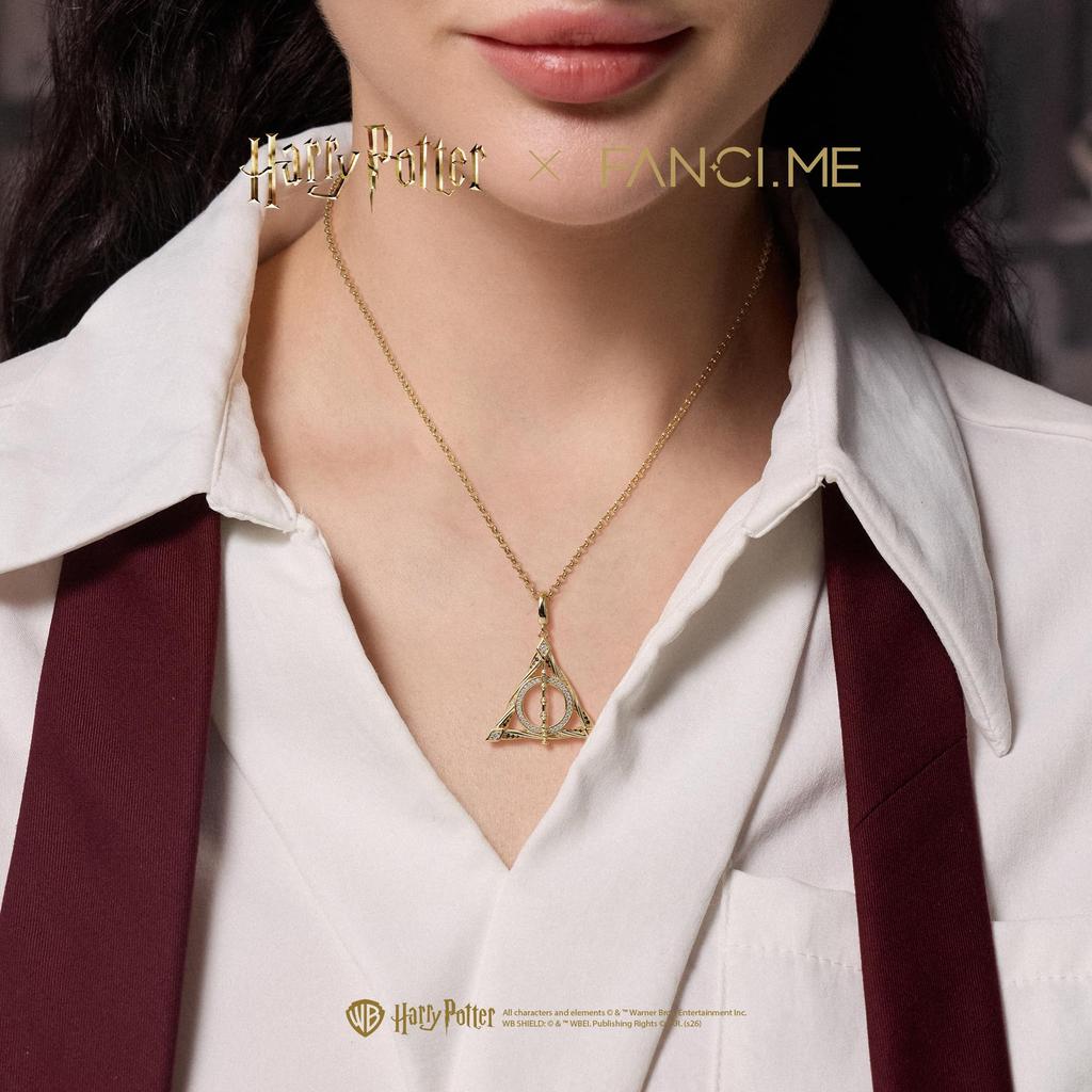 Harry Potter x Collaboration Deathly Hallows Necklace - Harry Potter K18 Gold Plated Brass - Perfect for Halloween and Christmas Gifts
