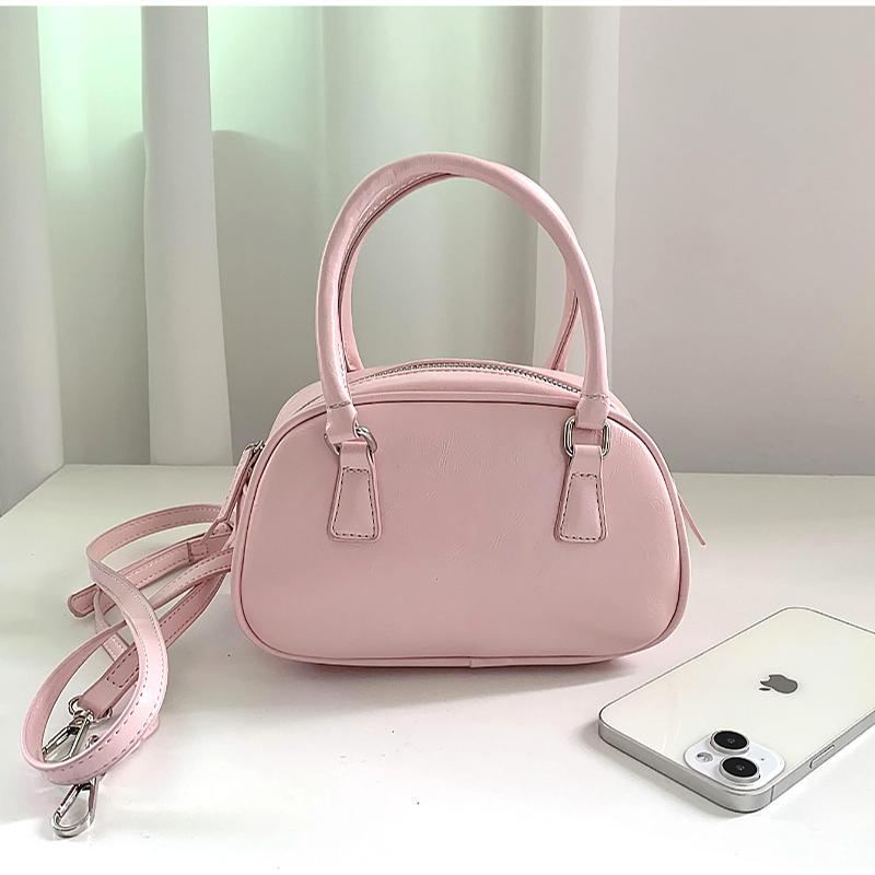 Women Pu Leather Bowling Bag Mini Small Square Handbag Top Handle Crossbody Shoulder Bag Trendy Versatile Casual Dating Tote Bag