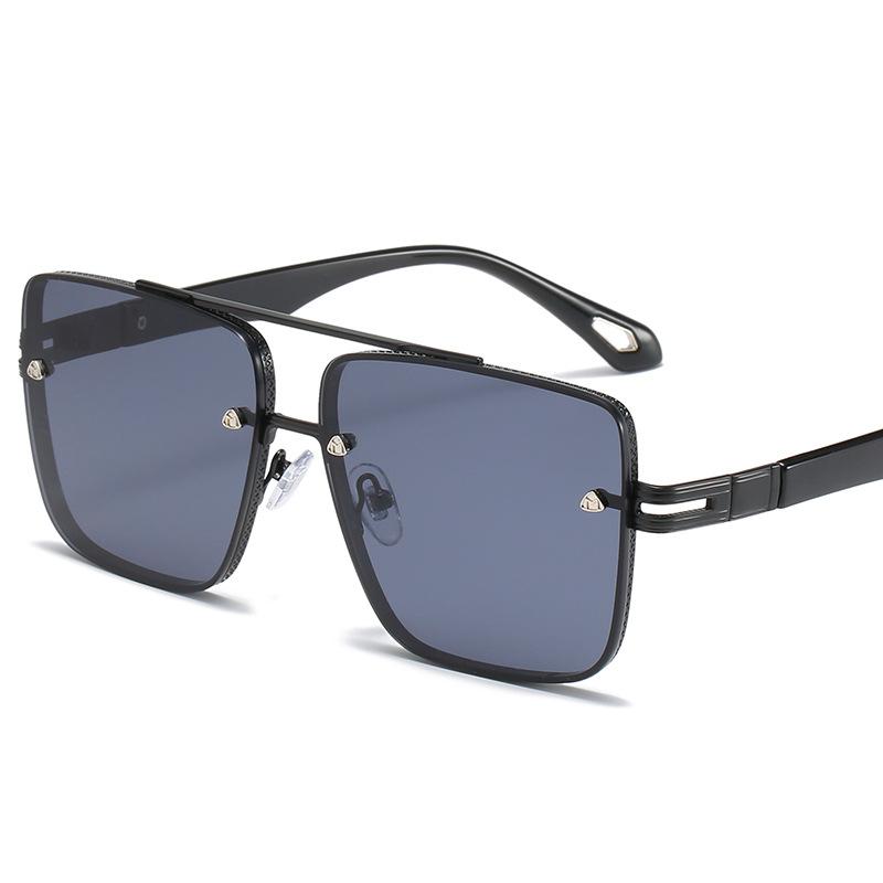 Gradual change sunset double beam square frame metal large frame sunglasses sunglasses men and women UV protection