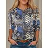 Tops for Women Geometric Pattern Print  Round Neck Long Sleeve T-shirt Fall Casual Slim Pullover Women's Long Sleeve Top