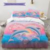 Kreslené Barevné Delfíní Vzor Povlečení Domácí Dekorace Narozeninový Dárek (1 * povlak na peřinu + 2 * povlak na polštář, bez jádra)