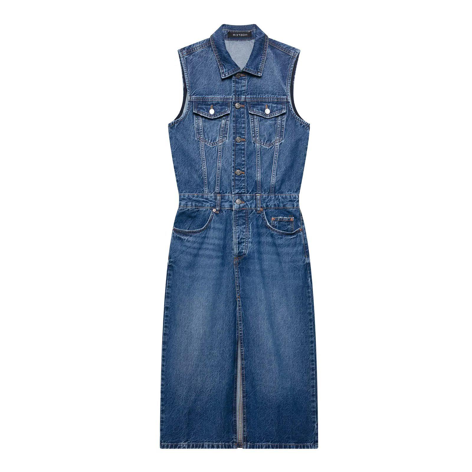 

TAOP&ZA Women’s Slimming Front Slit Denim Dress – Spring/Summer Collection XS синій