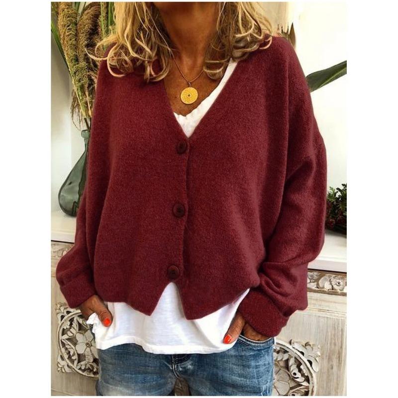 YYFS Maglioni a maniche lunghe con scollo a V, stampati in tinta unita, casual, autunno inverno, da donna