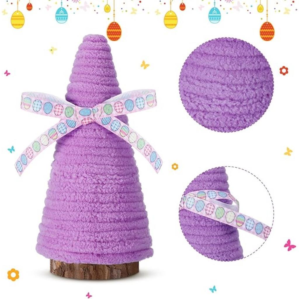 5 Pcs Easter Yarn Wrapped Mini Trees - Pastel Multicolor - Easter Decorations
