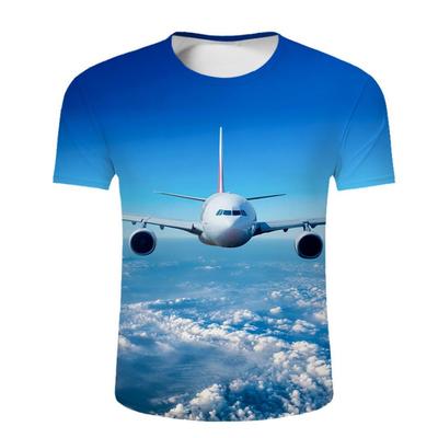 Roupas Infantis Camisetas Camiseta Legal com Estampa de Avião Moda Solta Gola Redonda Tops Casuais para Meninos e Meninas Camiseta Infantil