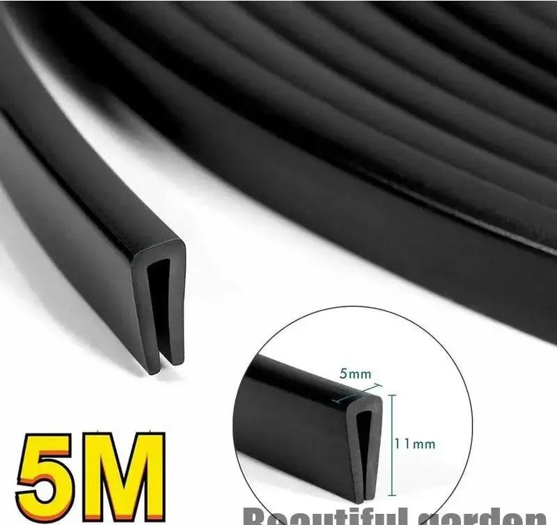 U-Shaped Rubber Trim, 5 Meter Length, Round Bottom, Slot 2, 10mm Height, Flexible Protector Strip