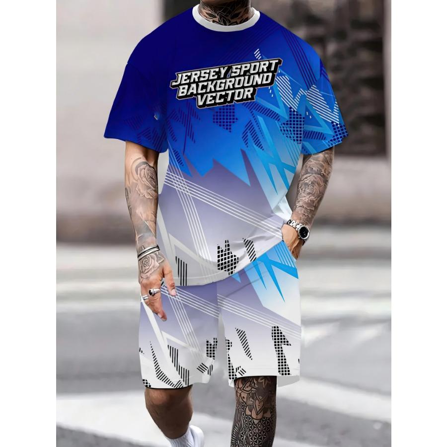 

2025 new summer 3D two-piece men s sportswear comfortable round neck T-shirt casual shorts short sleeved set 6XL