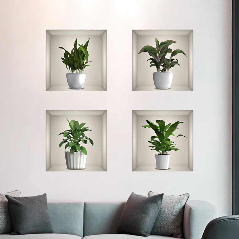 3D Green Plant Potted Wall Sticker: Waterproof, Self-Adhesive Decoration for Living Room, Bedroom, Entryway - Hides Blemishes and Fills Holes
