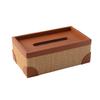French Retro Style Woven Leather Tissue Box, Natural Seagrass & Wood Home Decor, Living Room Bedside Tabletop Napkin Holder