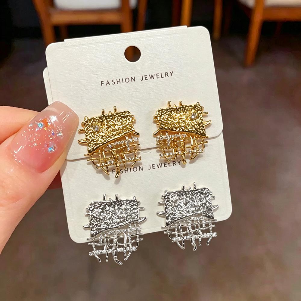 Elegant Hollow Weave Zirconia Earrings for Women - Versatile High-End Ear Jewelry