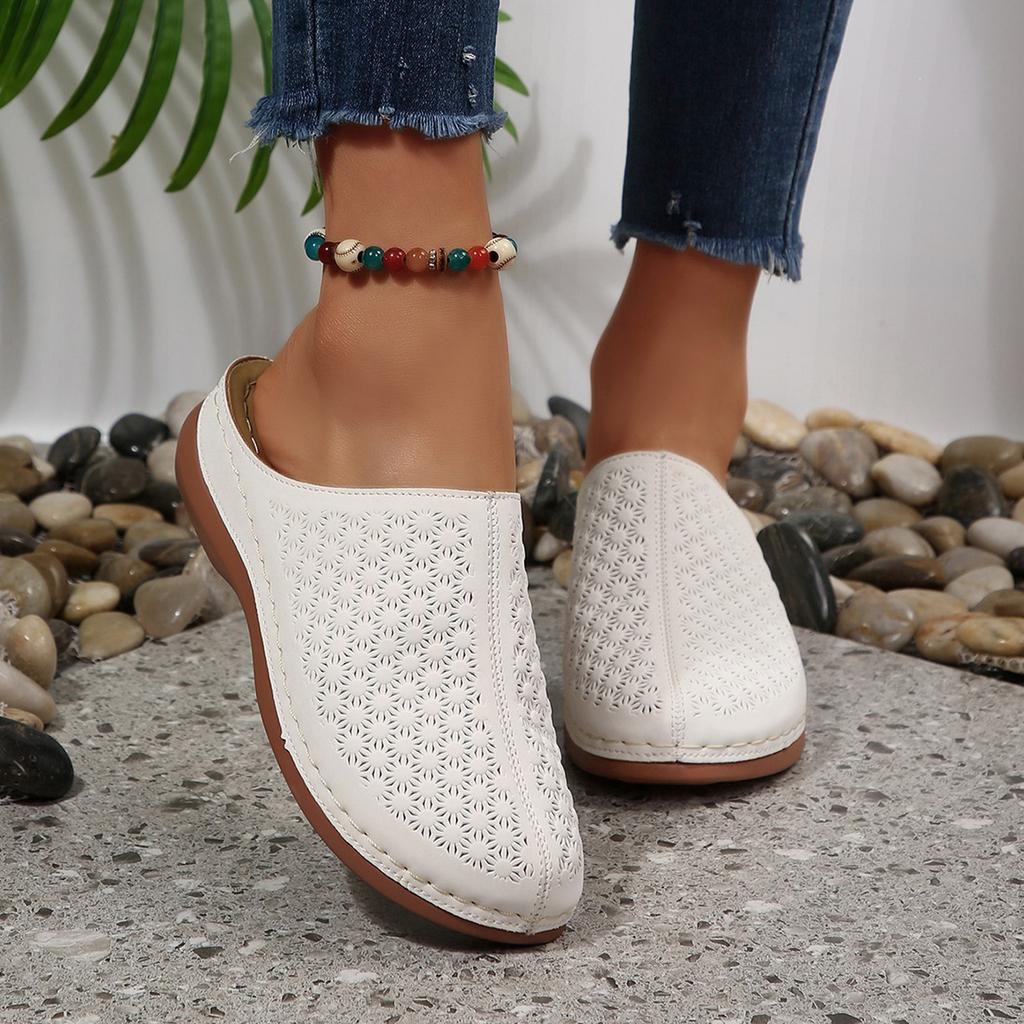 Women's Slip On Sandals Breathable Cutout Design Comfortable Footbed Lightweight Casual Summer Footwear for Daily Wear