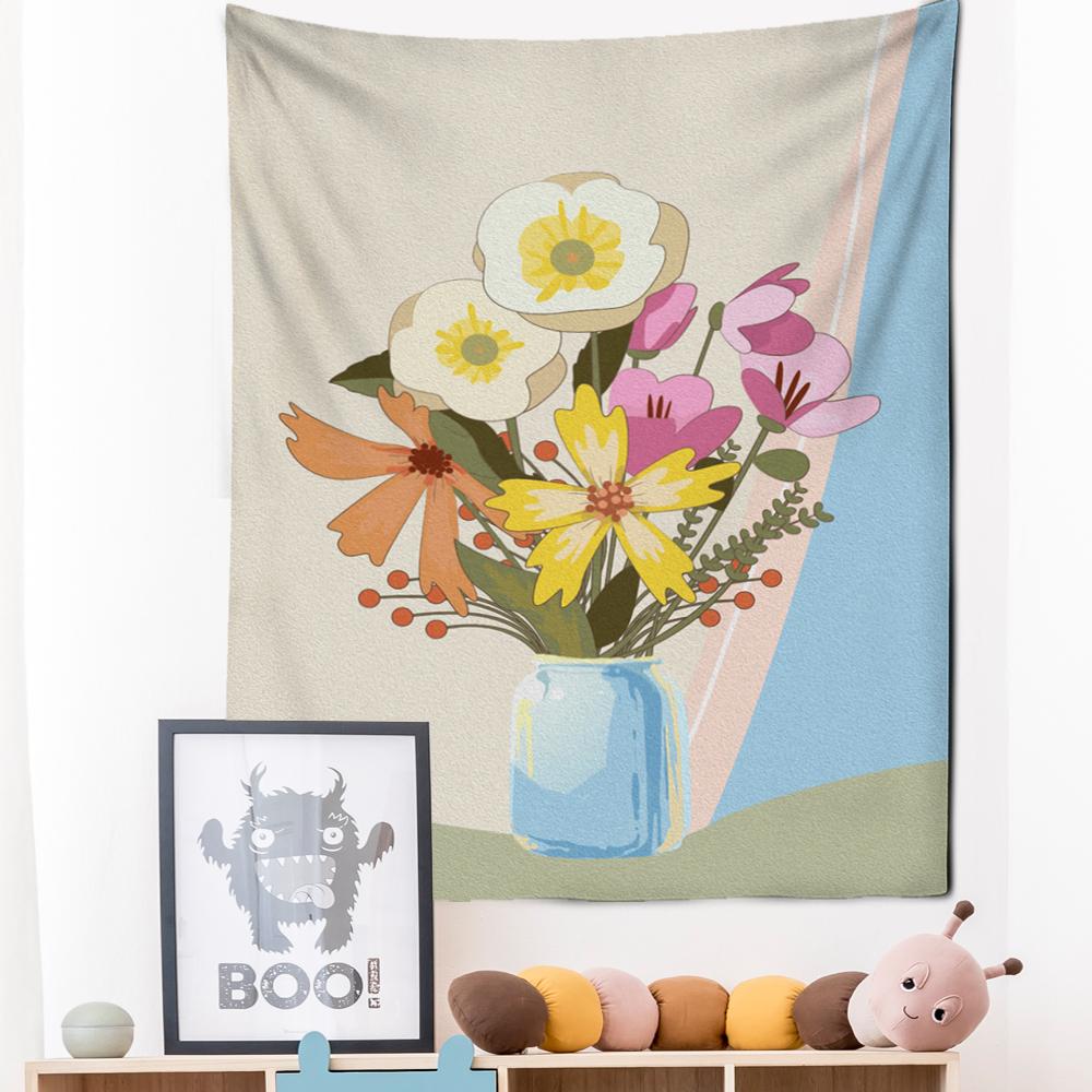 Tapiserie cu pictură în ulei, agățată pe perete, cu flori, stil boem, artă, hippie, tapiz, pentru dormitor pentru fete, decor acasă