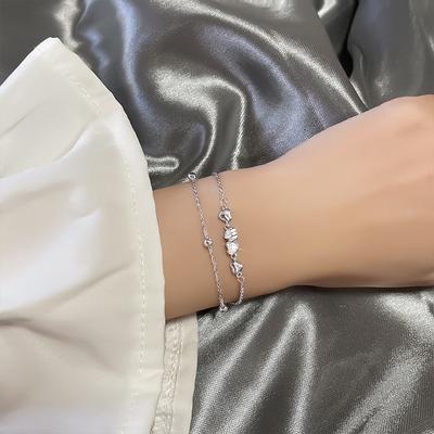 Sterling Silber S925 Silber Armband Mikro-gepflasterter Zirkon Doppelschicht Herzförmiges Armband Koreanischer Stil Personalisiertes Herz-zu-Herz Liebesarmband