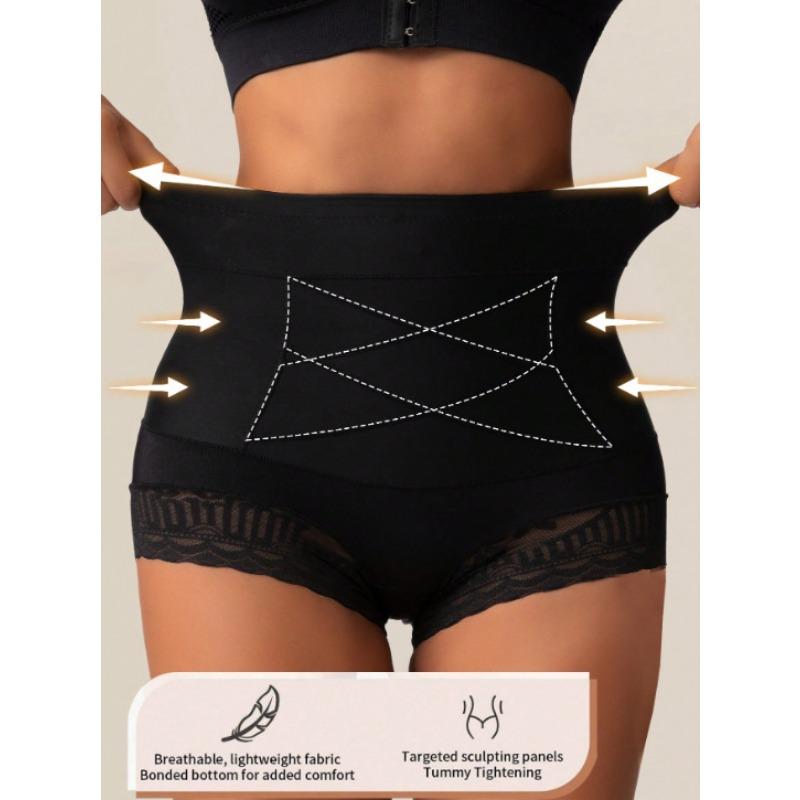 High Waist Tummy Control Shaping Panties Cross Compression Panel Lace Trim Breathable Shapewear Underwear for Women S