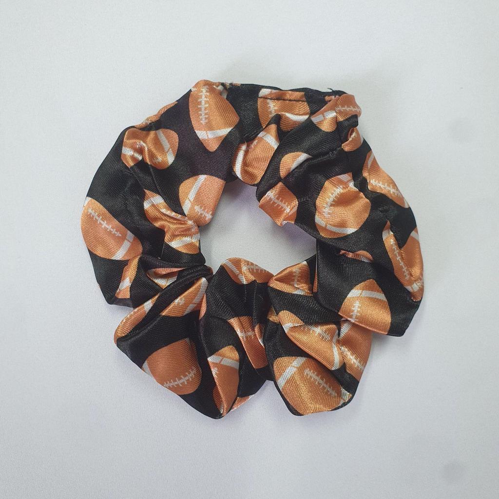 European & American Style Satin Scrunchie with Football Basketball Print - Fashion Hair Accessory