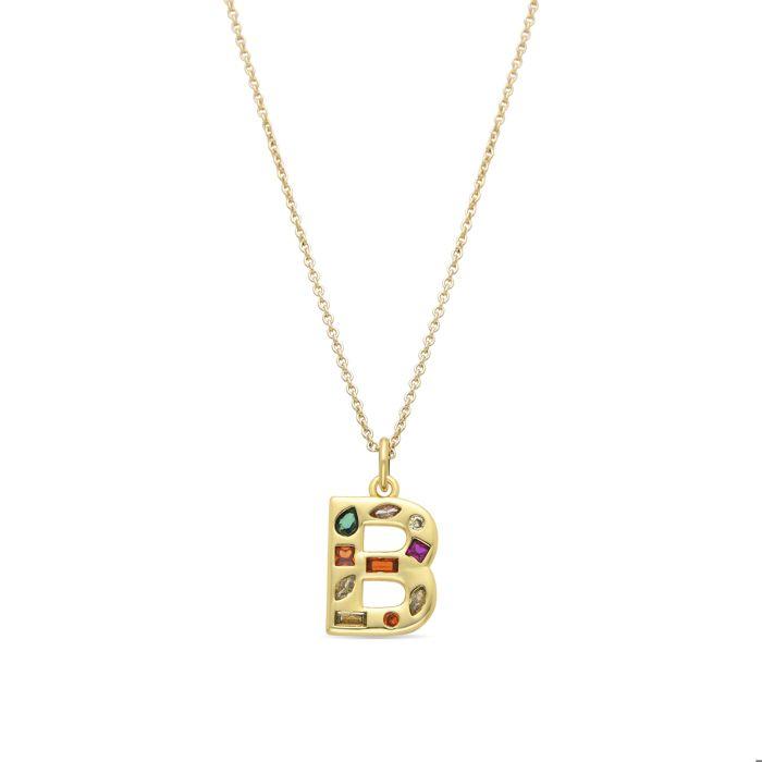 Collier - Luxenter - Alphabet B - Zircone multicolore - Or 18k - 42 cm + 3 cm d'extension pur
