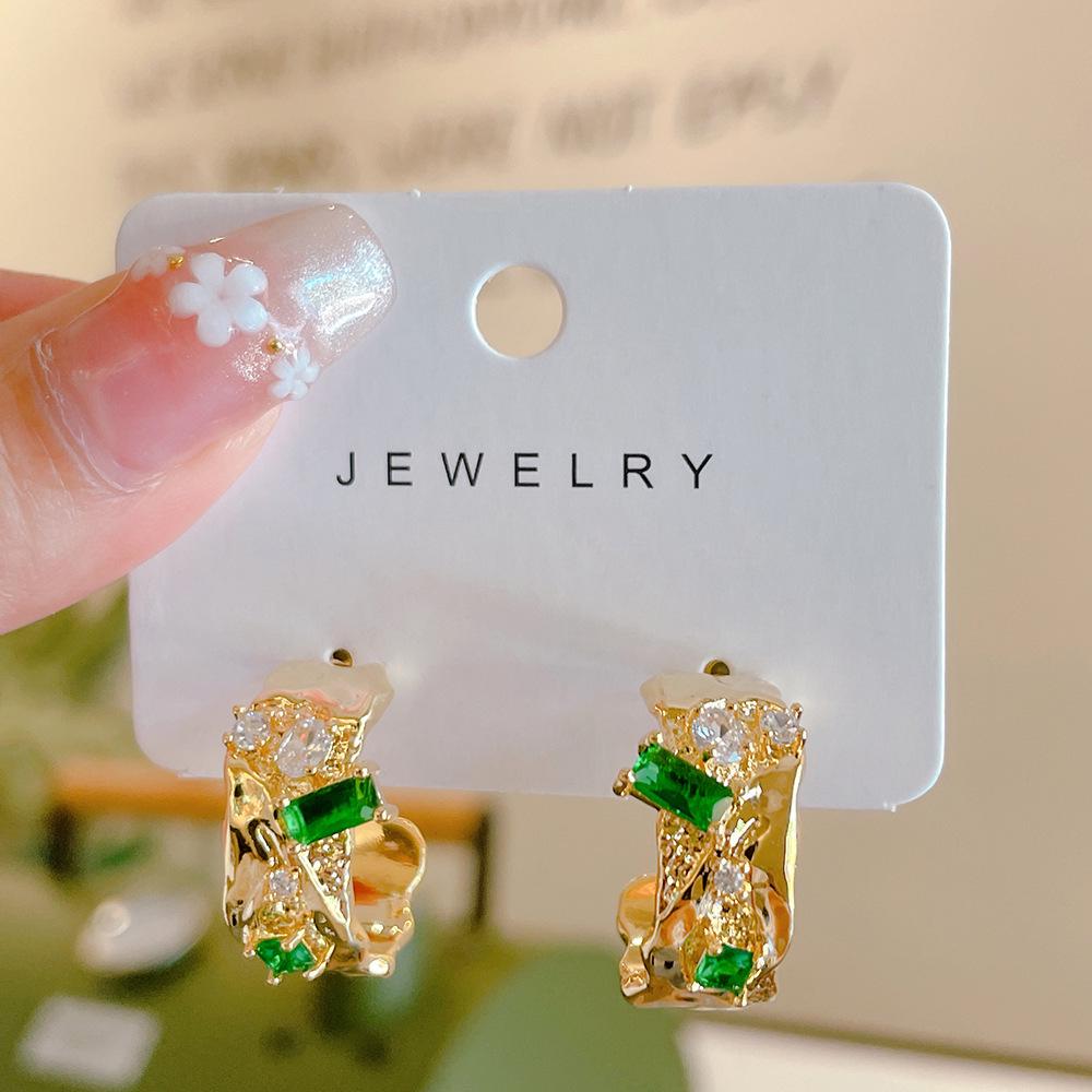 

Серьги-кольца из серебра 925 пробы с инкрустацией зеленым драгоценным камнем для женщин - Холодный стиль, простые и универсальные для весны/лета