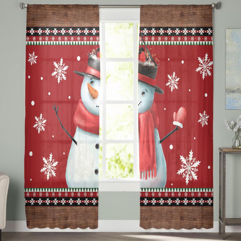 Jul Snöflinga Snögubbe Skira Gardiner För Barn Sovrum Vardagsrum Voilegardiner Jul Kök Tyllgardin