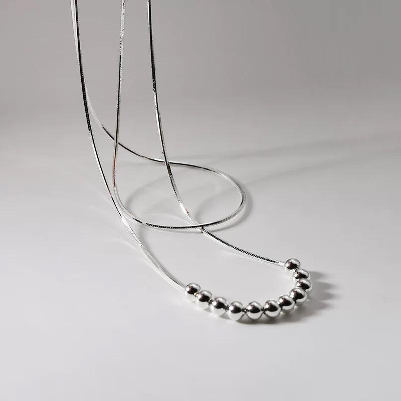 Double-Layer Minimalist Round Bead Necklace for Women - Elegant Clavicle Chain In Trendy Cold Ins Style