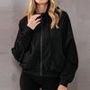 Women's Long Sleeve Full Zip Hoodie with Stand Collar and Pockets Casual Wear