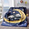 2026 New Arrivals 1pc Panda Moonlit Sky Art Flannel Throw Blanket - Cozy, Lightweight, All-Season Polyester for Sofa, Bed, Camping, Office - Soft, War