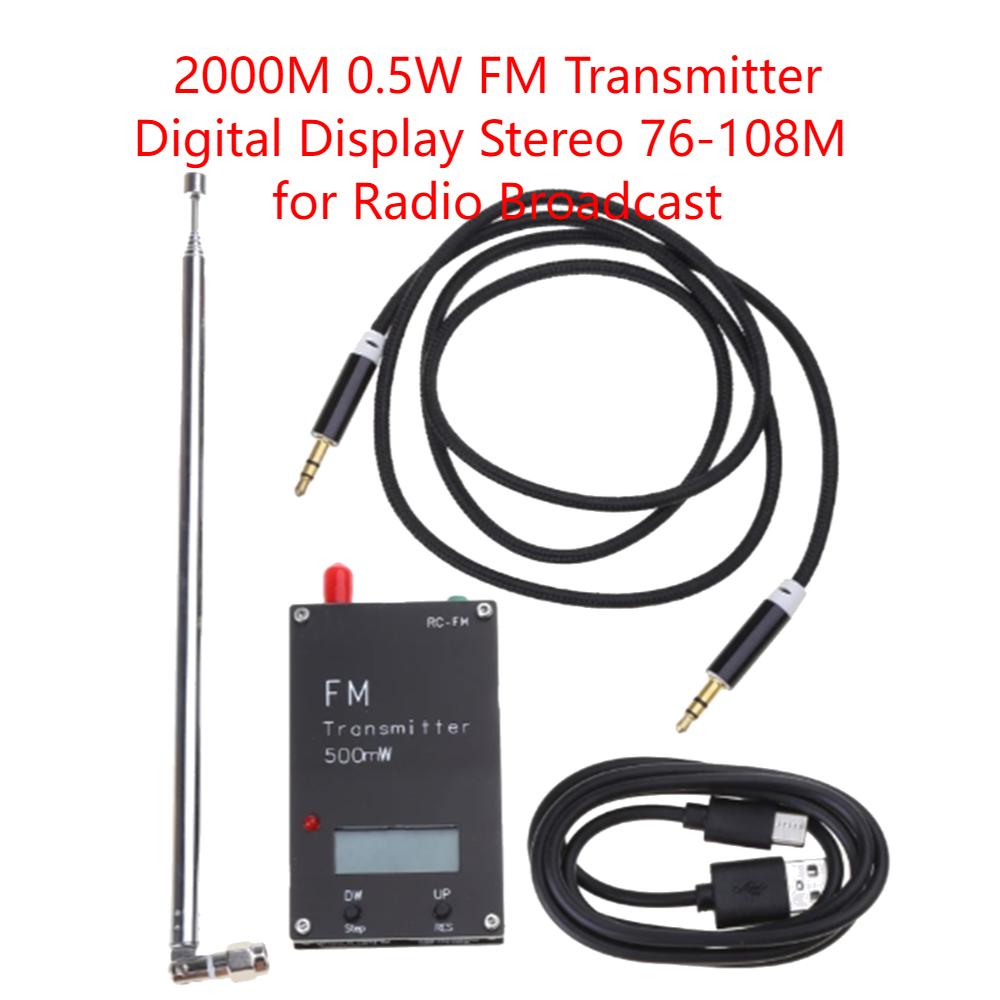 2000M 0.5W 500mW FM Verici Frekans LCD Ekran Stereo Dijital 76-108MHz Ayarlanabilir Frekans FM Radyo için FM Verici