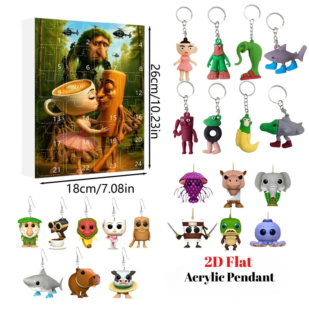 Italian Brainrot Advent Calendar,Halloween Advent Calendar 2025,2D Flat Acrylic Italian Brainrot Toys,24 Day Italian Brain Rot Figurine for Halloween