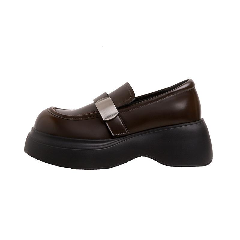 Plattform Damenschuhe neue Muffin-Höhung kleine Leder British Style kleine Lederschuhe braune Einzel-Schuhe