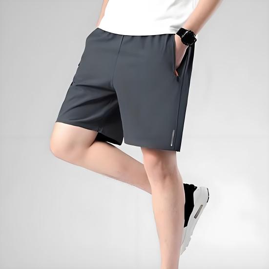 Men Shorts Elastic Waist Mid-rise Adjustable Drawstring Shorts Ergonomic Design Solid Color Ice Silk Casual Shorts