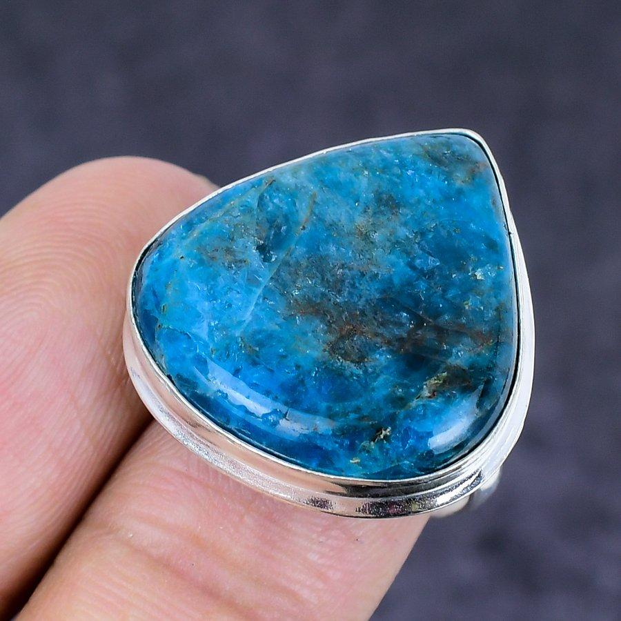 Natural Neon Blue Apatite Gemstone 925 Sterling Silver Jewelry Ring Size 7 J3q95