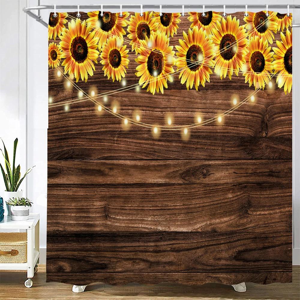 Nordic Retro Style Wood Board Grain 3D Printing Shower Curtain With Hooks Polyester Waterproof Home Decor Curtains 180x180cm