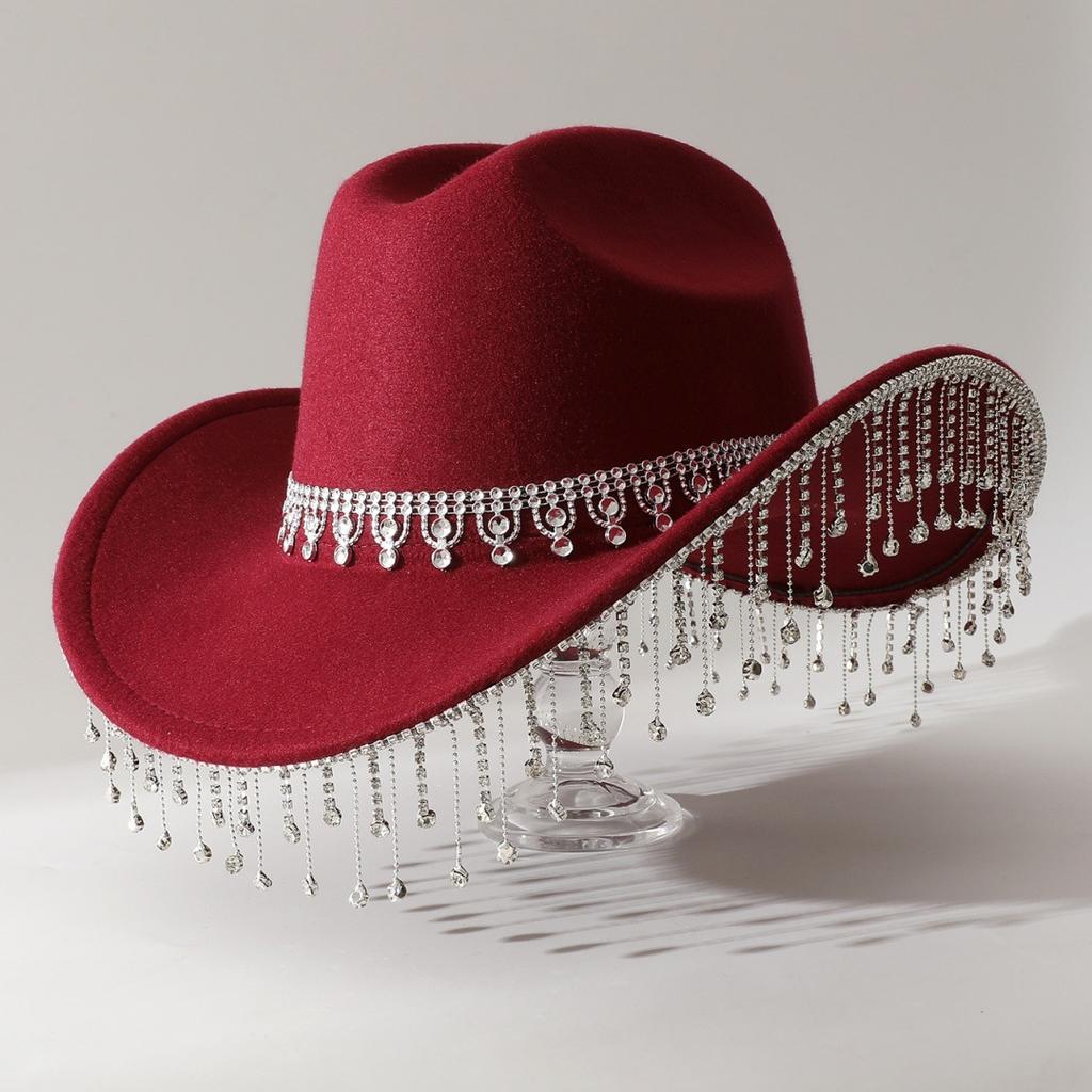 Popular Women's British Elegant Hat with Luxurious Rhinestone Chain and Rhinestone Tassels for Engagement and Vacation