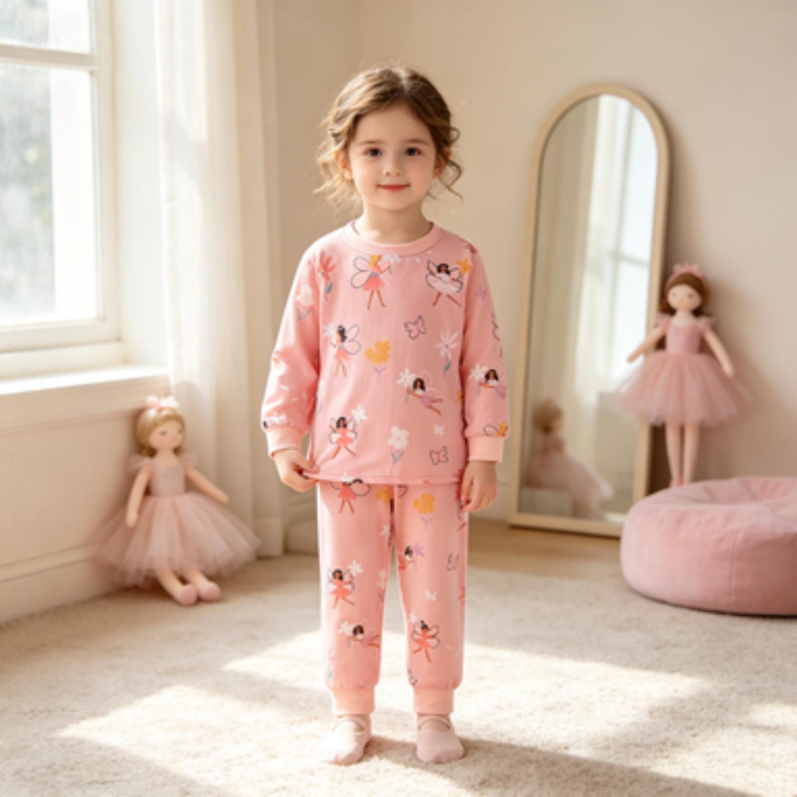 Kids Fall Pajama Set Long Sleeve Neck Casual Loungewear for Toddler Boys Girls 110